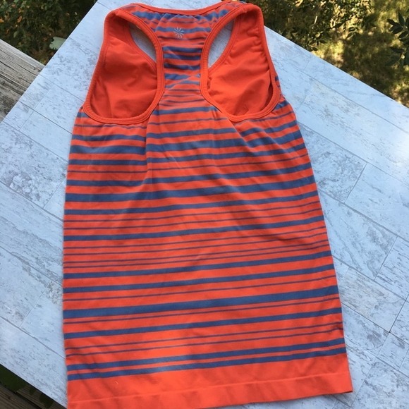 ATHLETA Neon Stripe Racerback Tank Shelf Bra Orange Built in Bra Athletic Top S - Picture 4 of 5